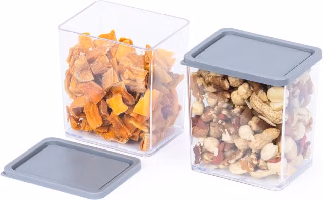 LIVIVO Set of 2 Airtight Food Storage Containers with Grey Lids, 615ml, Transparent