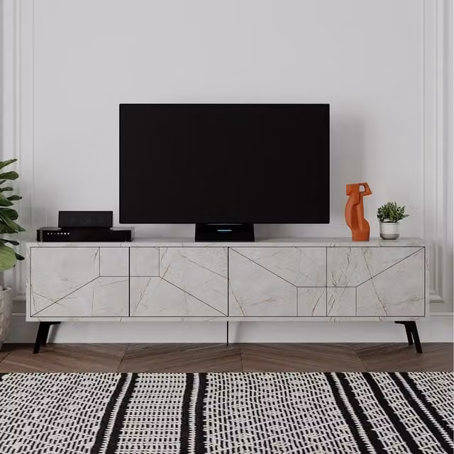 Decortie Dune Modern TV Unit Multimedia Centre in Gold and White, 180 cm (Pack of 2) – 1