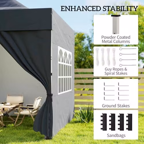 Outsunny Pop Up Gazebo with Sidewalls, UPF50+, Grey/Silver, W: 300 cm, D: 300 cm, H: 338 cm – 5