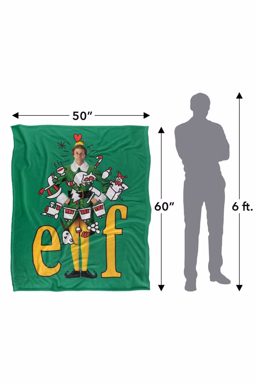Warner Bros. Elf Buddy The Elf Super Soft Silky Touch Fluffy Polyester Throw Blanket, Extra Large, Multicolour and Green – 3