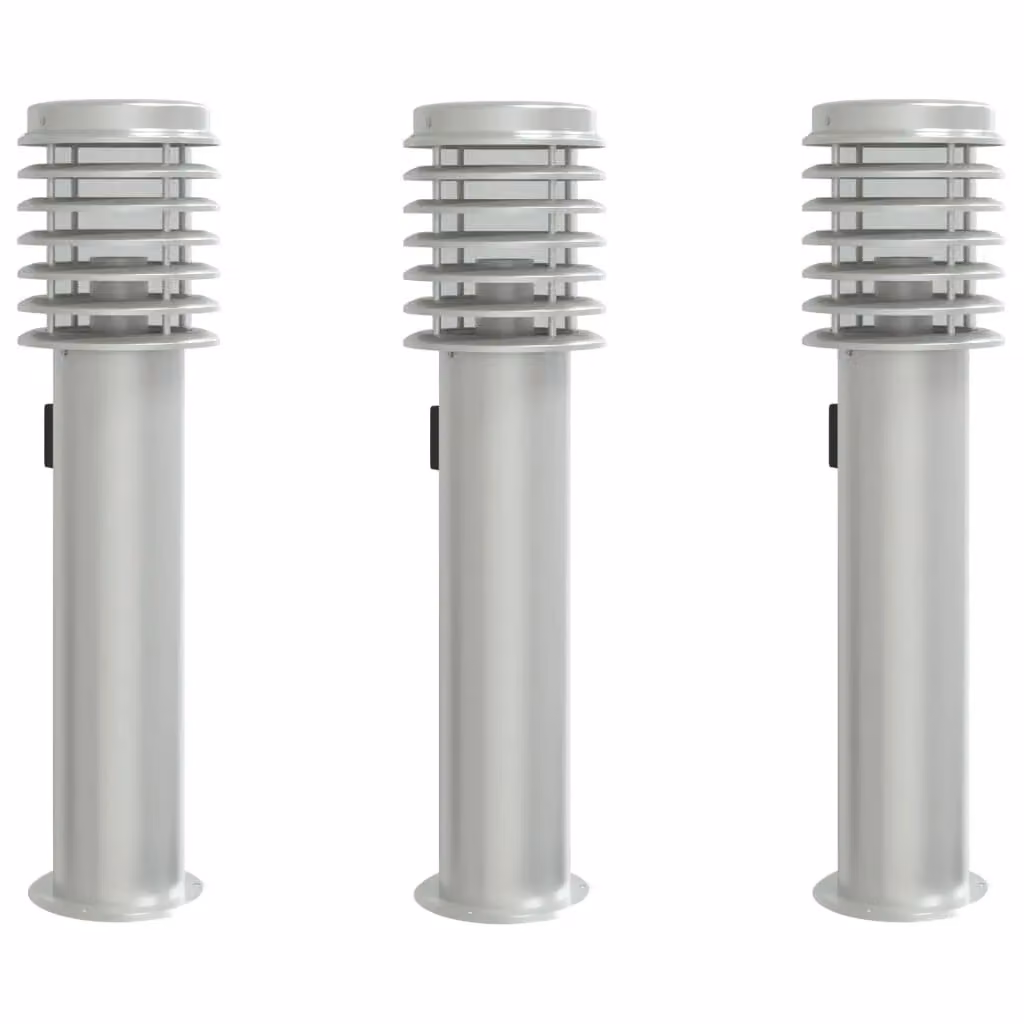 Berkfield Home Set of 3 Silver Stainless Steel Outdoor Floor Lamps with Outlet, Height: 60 cm – 2