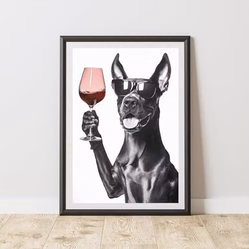 60 Second Makeover Limited Funny Great Dane Drinking Wine Paper Poster, Black and White, A4