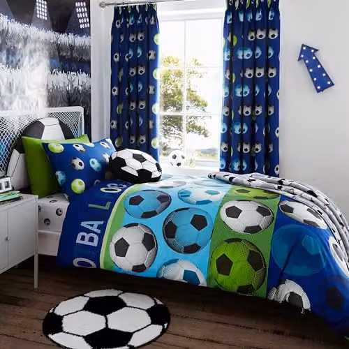 Catherine Lansfield Kids Football Reversible Double Duvet Set and Pillowcase, Blue