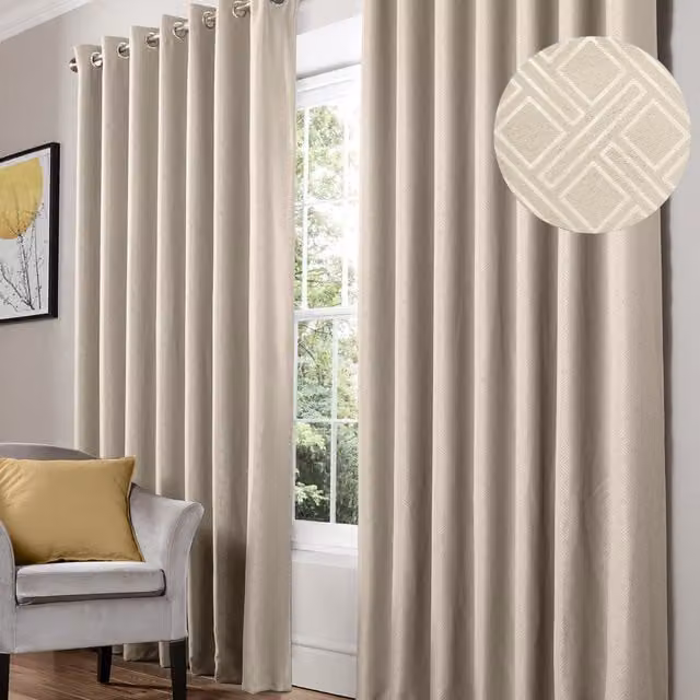 Terrys Diamond Blackout Eyelet Curtains in Beige