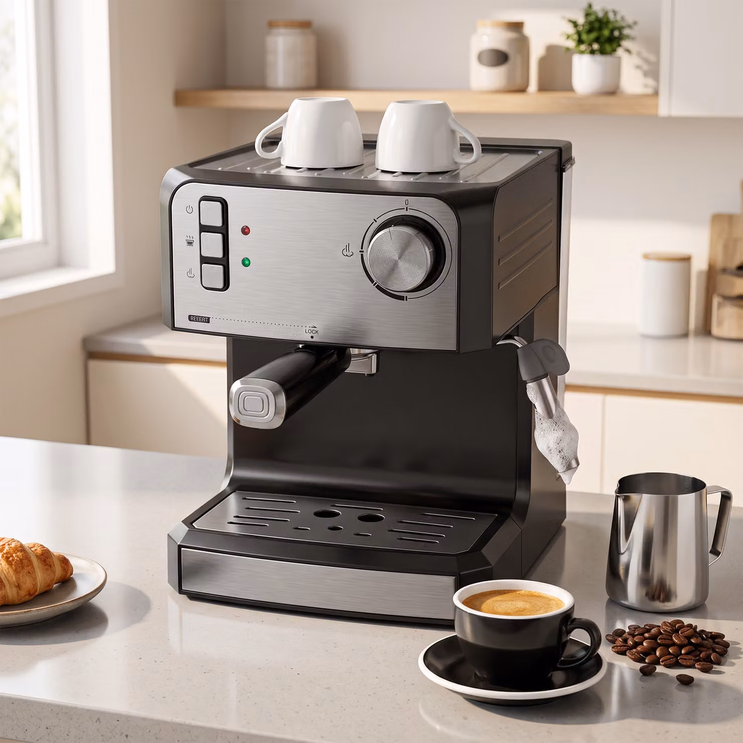 HOMCOM 20-Bar Semi Automatic Espresso Machine with Steam Wand and 1.6 l Water Tank, Black – 2