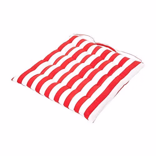 HOMESCAPES Red and White Striped Maritime Seat Pad Cushion, W/D/H: 40 x 40 x 6.5 cm