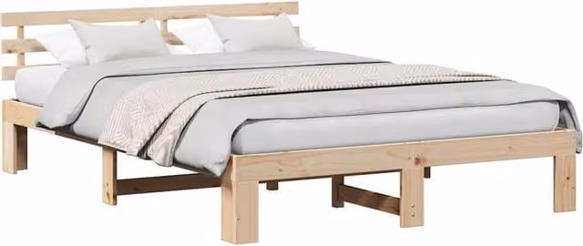 Berkfield Home Solid Pine Bed Frame in Beige, W/D/H: 150 x 200 cm
