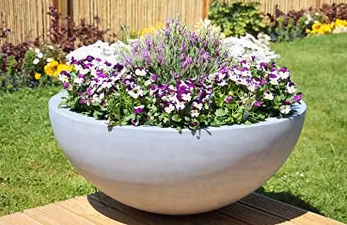 Primrose Lismore Grey Polystone Round Garden Planter Tub, Diameter: 90 cm
