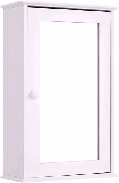 PAWNORA Modern White Wall-Mounted Single Mirror Bathroom Cabinet with Glass Doors