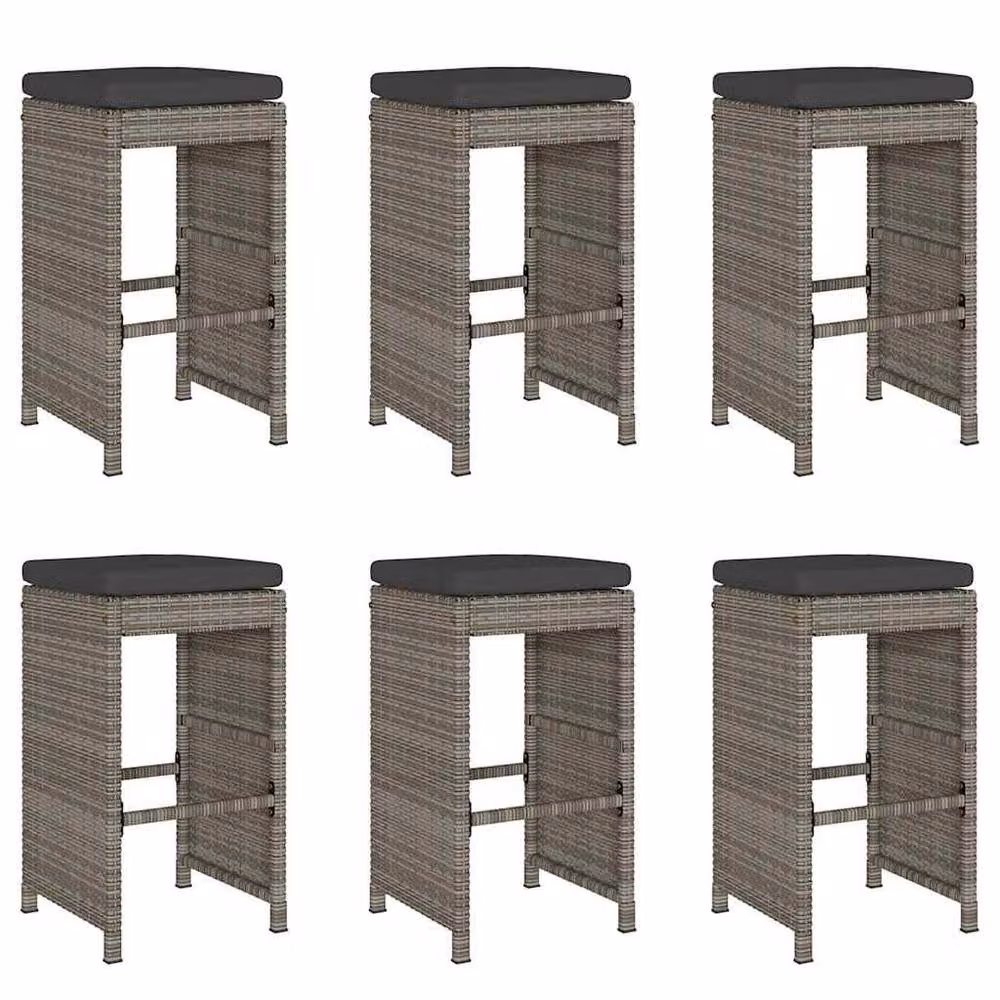 Berkfield Home Beautiful Garden Bar Stools with Cushions, 6 Piece Grey Poly Rattan Set – 3