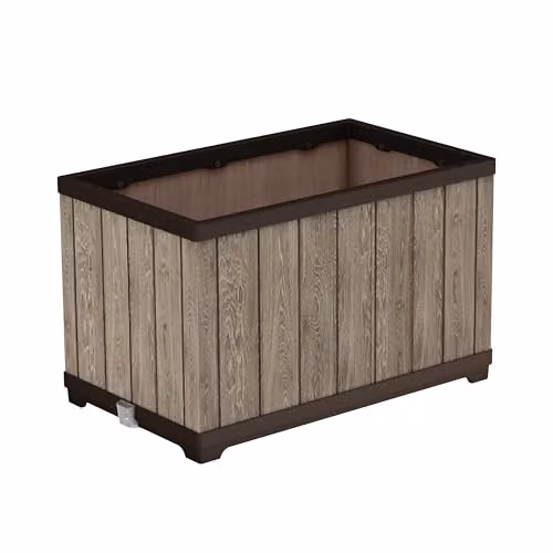 Keter Signature Rectangular Planter in Brown Plastic with Self-Watering Reservoir and Drainage Cup