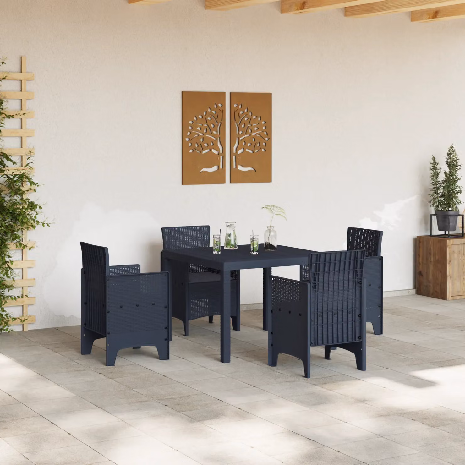 Berkfield Home 5 Piece Anthracite Poly Rattan Garden Dining Set with Cushions – 3