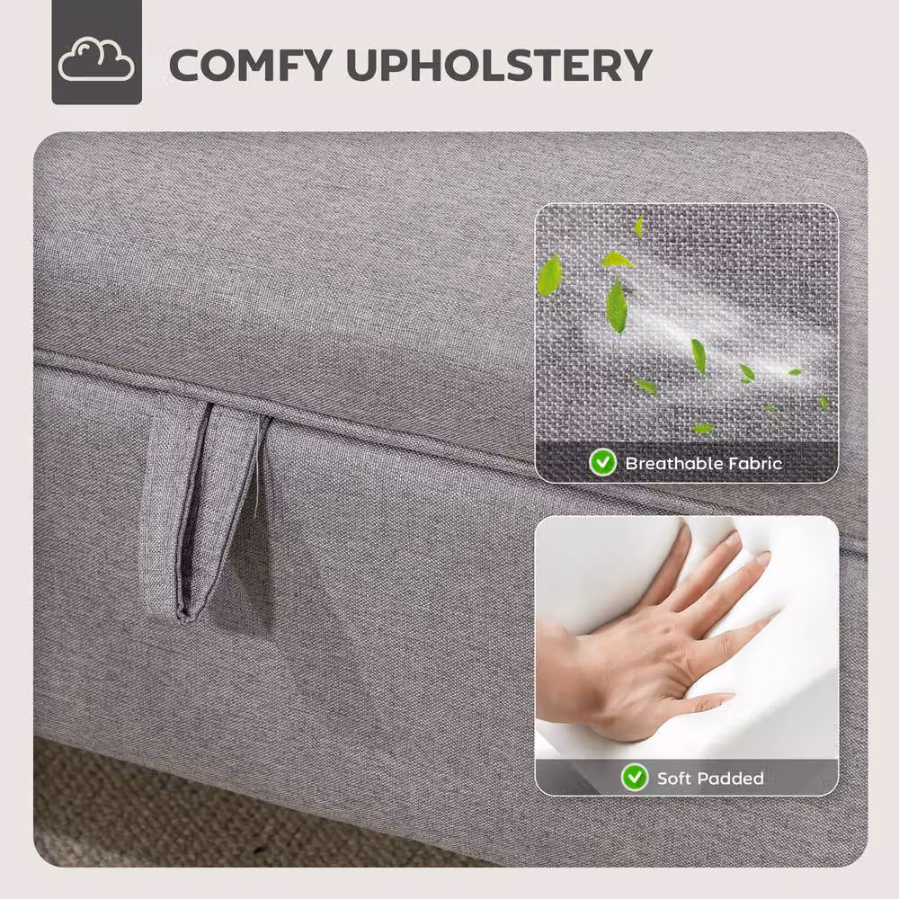 ERGOVEXA Chic 30L Linen-Style Storage Ottoman with Padded Seat in Light Grey – 4