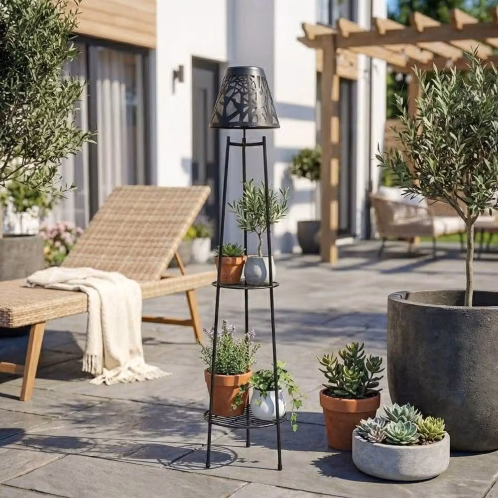Garden Greatness 2 Tier Solar Pattern Floor Lantern in Black and Multicolour – 2