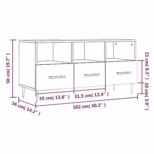 vidaXL Modern TV Cabinet in Smoked Oak and Metal, W/D/H: 102 x 36 x 50 cm – 3