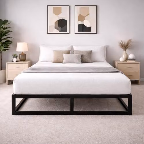 House Of Home Black Metal Platform Double Bed Frame with Under Bed Storage Space, W/D/H: 140 x 200 x 25 cm – 3