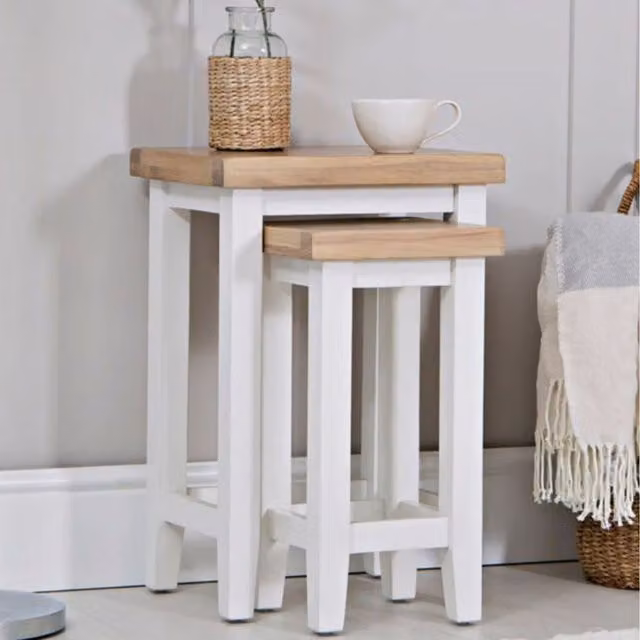 Home Source Easton Nest of 2 Side Lamp Tables in White and Oak