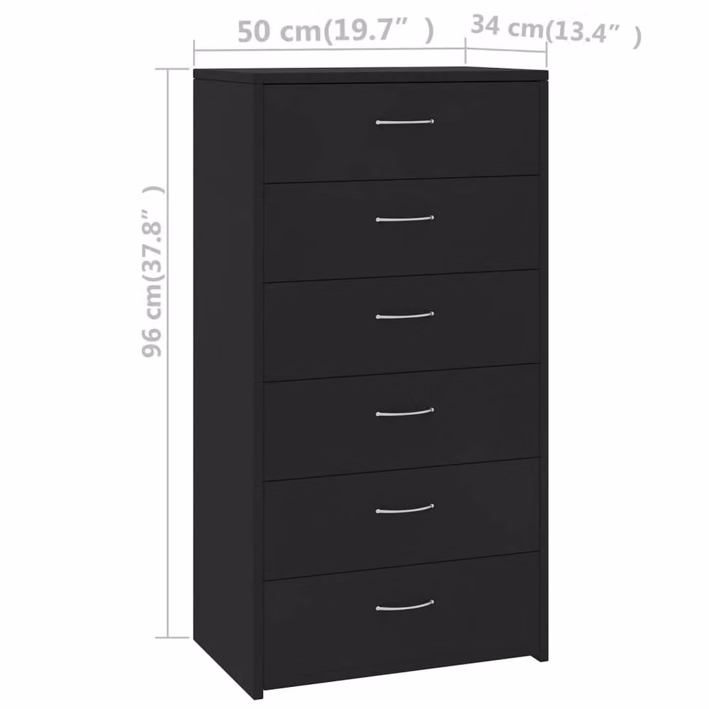 Berkfield Home Modern Black Sideboard with 6 Drawers, W/D/H: 50 x 34 x 96 cm – 3