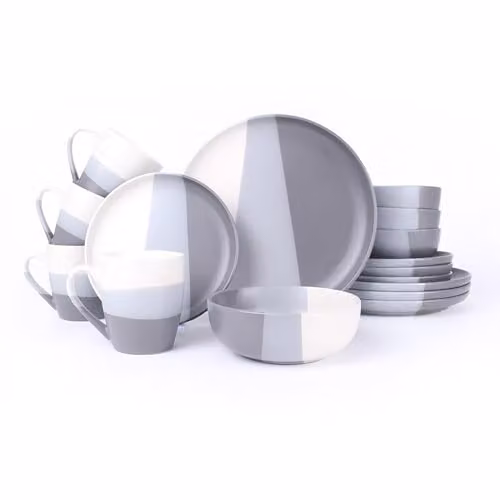 Royalford 16 Piece Stoneware Dinnerware Set in Grey and White, Microwave and Dishwasher Safe – 4