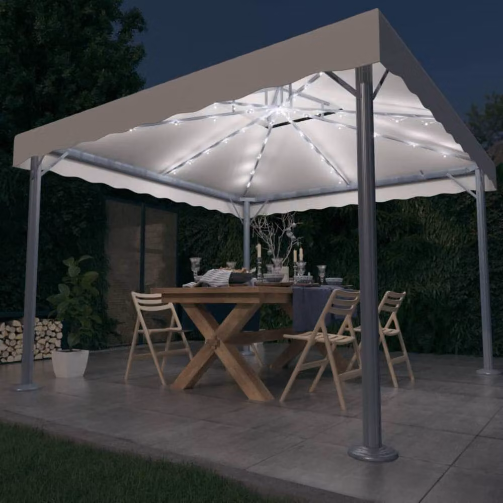 Berkfield Home Aluminium Gazebo with LED String Lights, Beige, W/D/H: 300 x 300 x 270 cm – 2