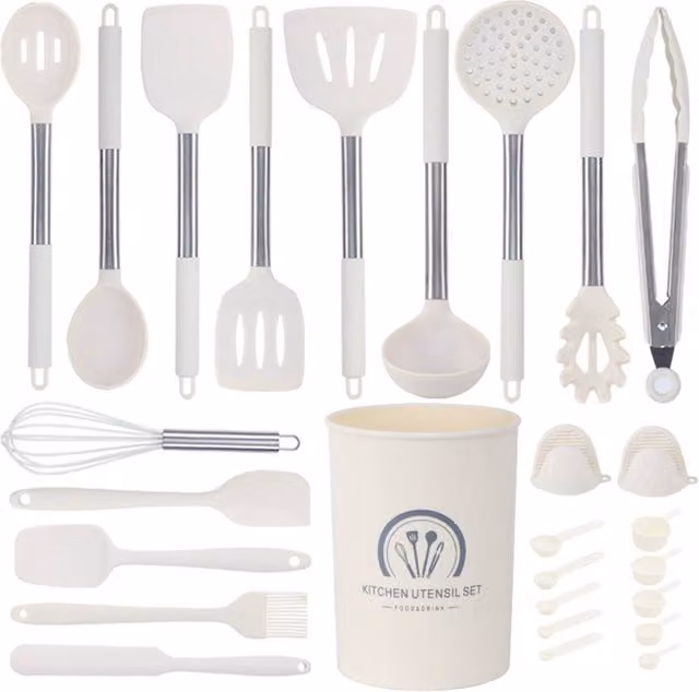 Living and Home 27-Piece Silicone Kitchen Utensil and Cookware Set in White