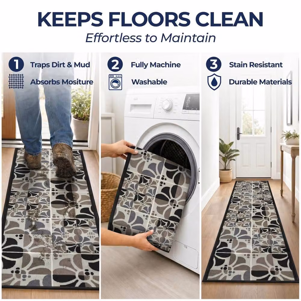 Bravich LTD Daisy Floral Hallway Runner Rug in Grey, Non-Slip Polypropylene Low Pile Carpet, W: 34 cm x L: 66 cm – 6