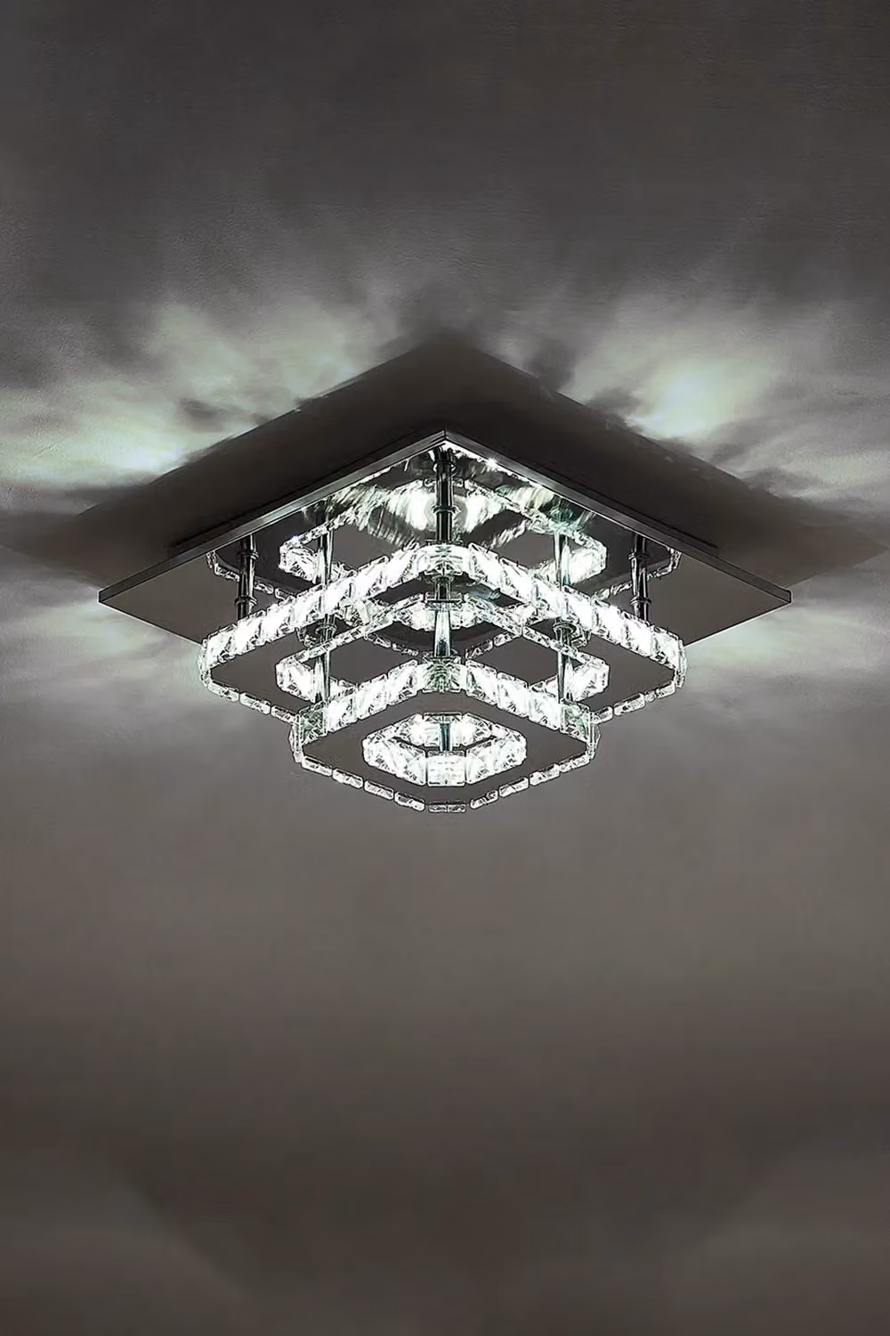 Living and Home Silver Crystal Square Double Layer LED Ceiling Light, Cool White, W/D/H: 30 x 30 x 14 cm – 3