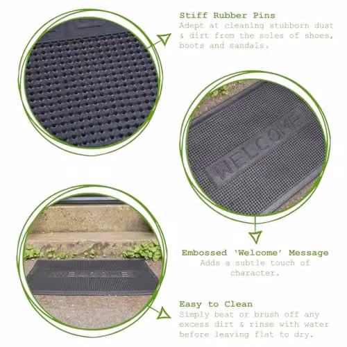 Nicola Spring Heavy Duty Rubber Door Mats, Pack of 2, Black, W: 60 cm, D: 40 cm, H: 1 cm – 3