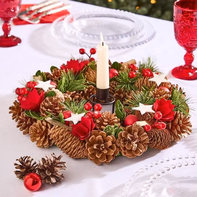 Dibor Starry Night Christmas Wreath Table Decoration Centerpiece, Multicolour, Diameter: 35 cm