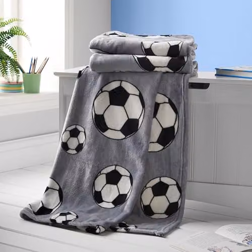 Catherine Lansfield Kids Football Fleece Throw, Grey, W: 120 cm, L: 150 cm – 1