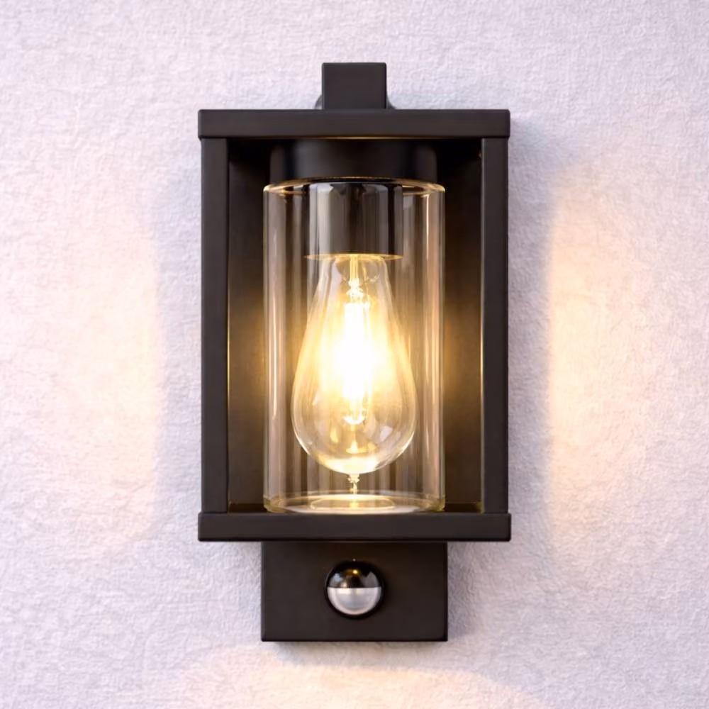 CGC Lighting Modern Black Rectangular Outdoor Wall Light with Motion Sensor and E27 Bulb Holder – 2