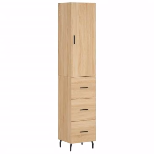 vidaXL Sonoma Oak Highboard with Hinged Doors and Internal Shelves, Brown, W/D/H: 34.5 x 33.1 x 180 cm