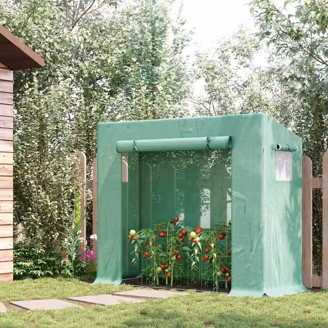 OUTSUNNY Green Walk-in Greenhouse Patio Hot House with Steel Frame and Roller for Growing Plants, Flowers, Herbs and Vegetables, W/D/H: 200 x 76 x 168 cm