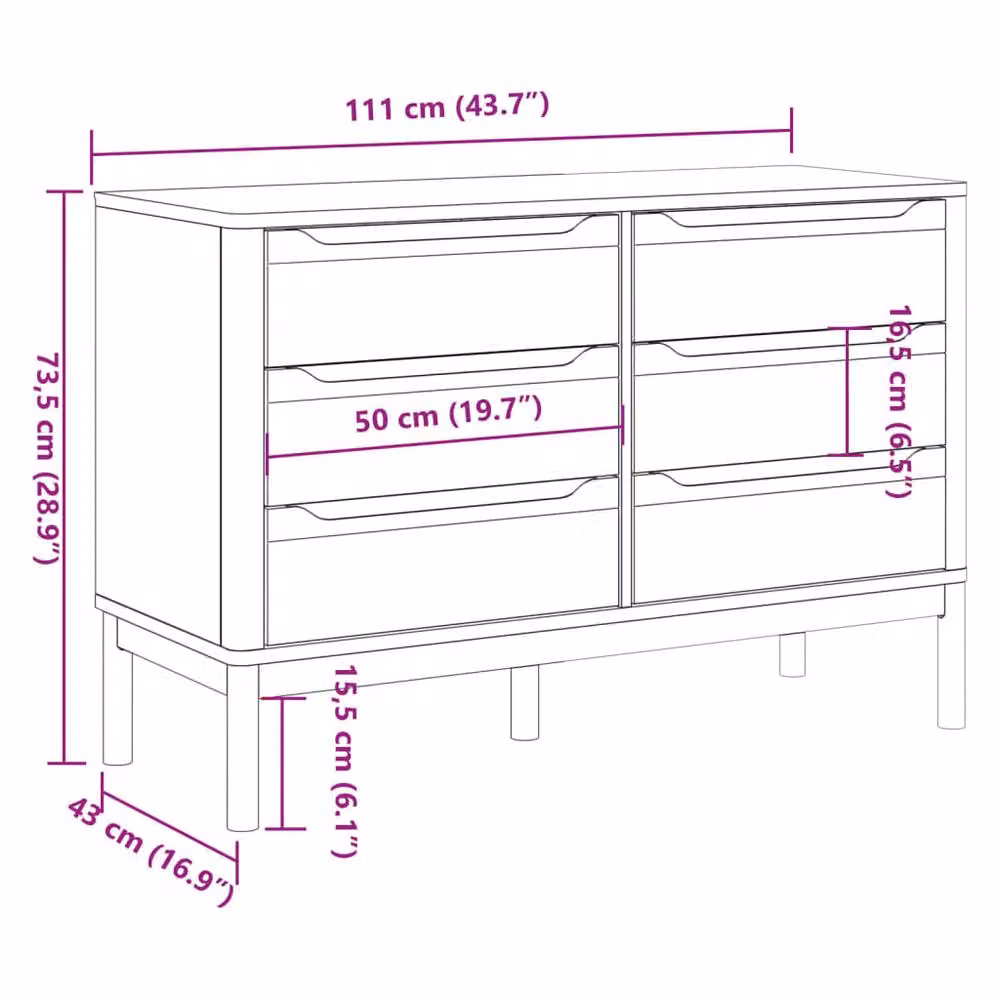 Berkfield Home Beautiful Floro Grey Solid Wood Pine Chest of Drawers H 111.0 x W 73.5 x D 43.0 cm – 5