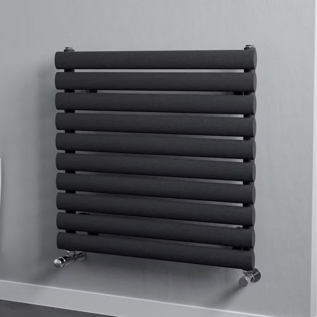 Agadon Neo Oval Tube Horizontal Designer Radiator in Anthracite Grey, W: 60 cm, H: 58.4 cm, D: 58.4 cm