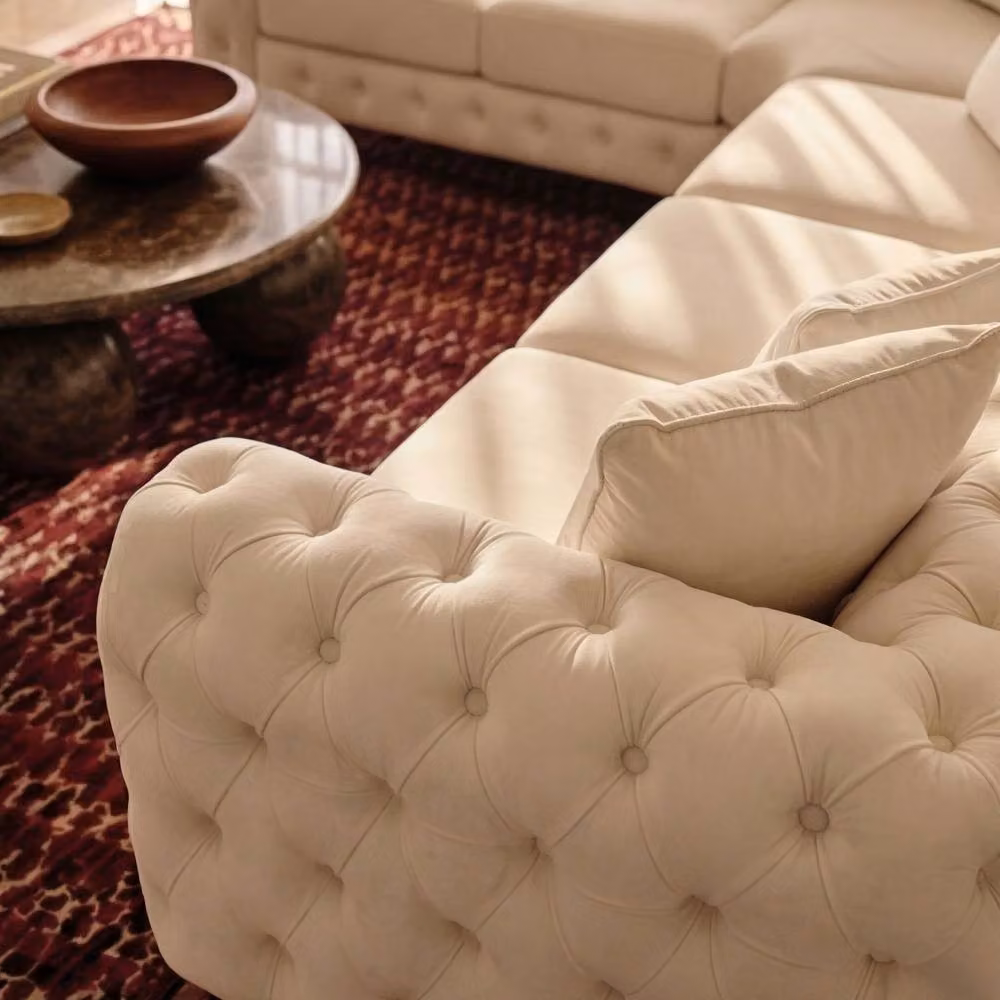 Sofaya Monaco Chesterfield 6 Seater L-Shape Corner Sofa in Beige Velvet with Left Hand Facing Chaise – 4
