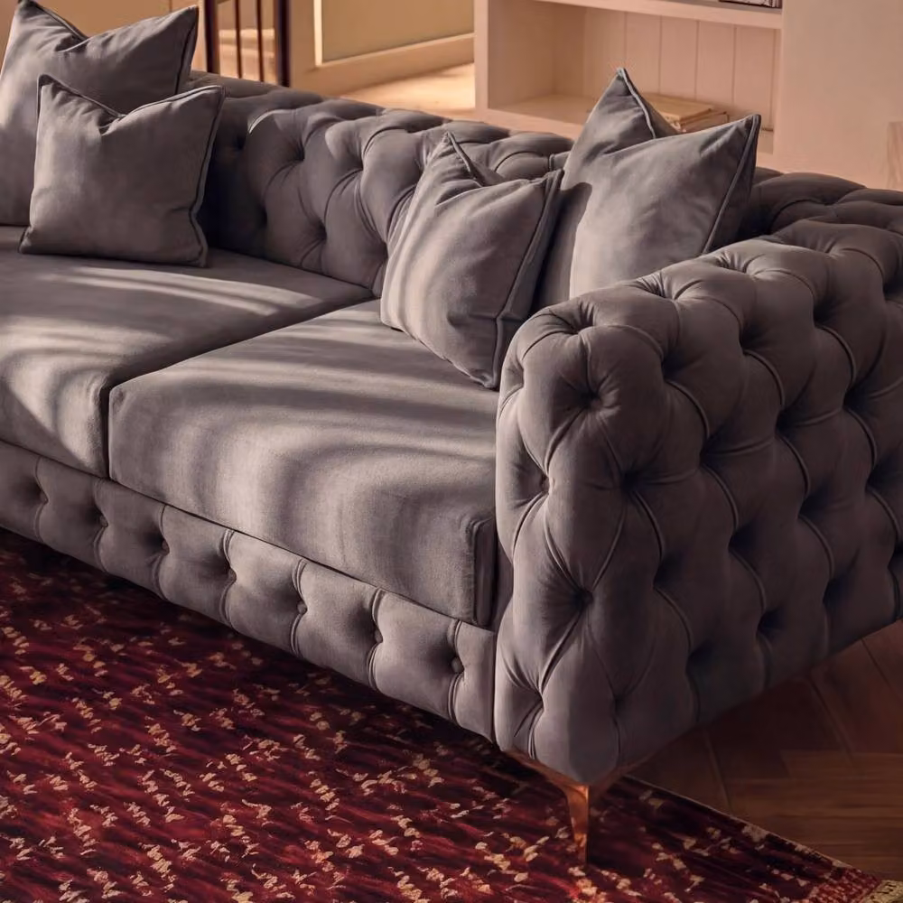 Sofaya Monaco 4 Seater Chesterfield Velvet Corner Sofa with Left Hand Chaise in Grey – 2