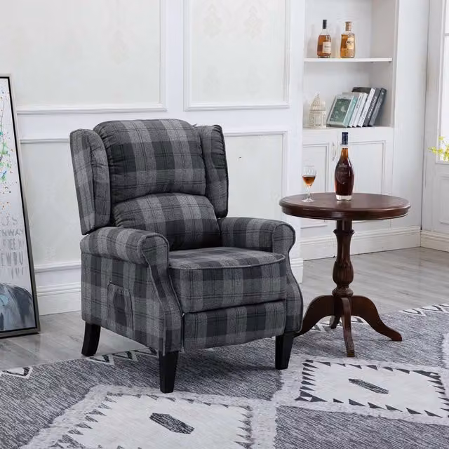 WestWood Vintage Fabric Tub Recliner Armchair in Grey Check