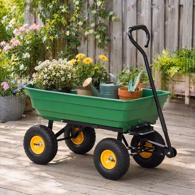 STILVORA Garden Cart with Tipping Function, 75L, Green – 1
