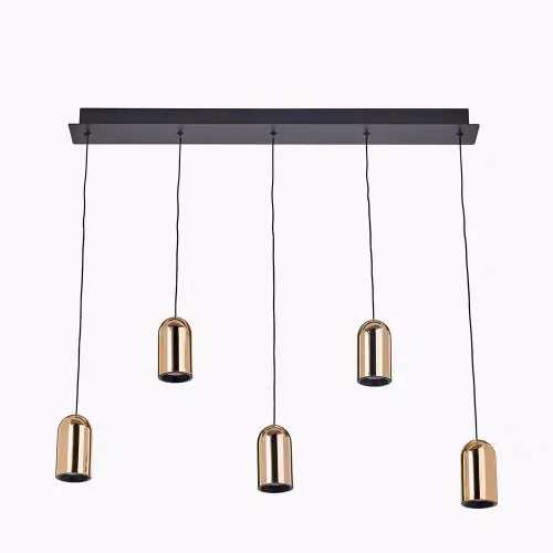 Ruma Modern 5 Drop LED Pendant Ceiling Light in Black and Gold Metal – 2