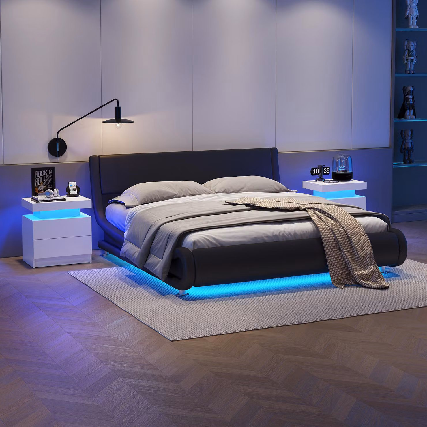 Aosom Modern Multi-Functional LED Nightstand with 2 Drawers and Adjustable Lighting, White, W: 49 cm, D: 35 cm, H: 52 cm – 4