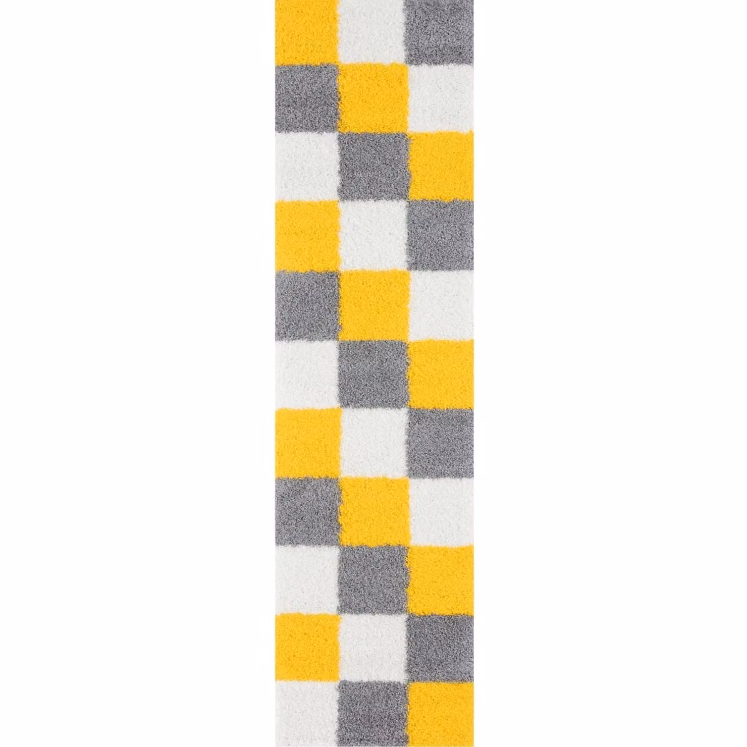 THE RUGS Soft Check High Pile Shaggy Rug in Yellow, W/D/H: 80 x 150 cm – 6