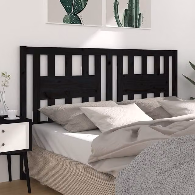 Berkfield Home Black Solid Wood Pine Headboard, W: 126 cm, D: 4 cm, H: 100 cm