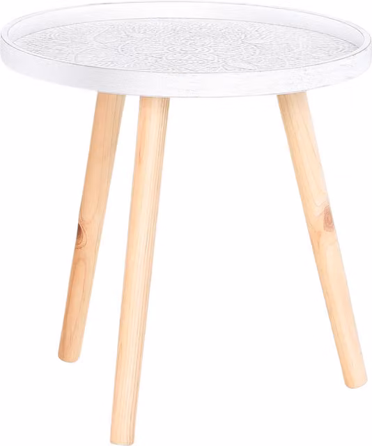 Pirlo Plush White Narrow Round Side Table with Floral Design
