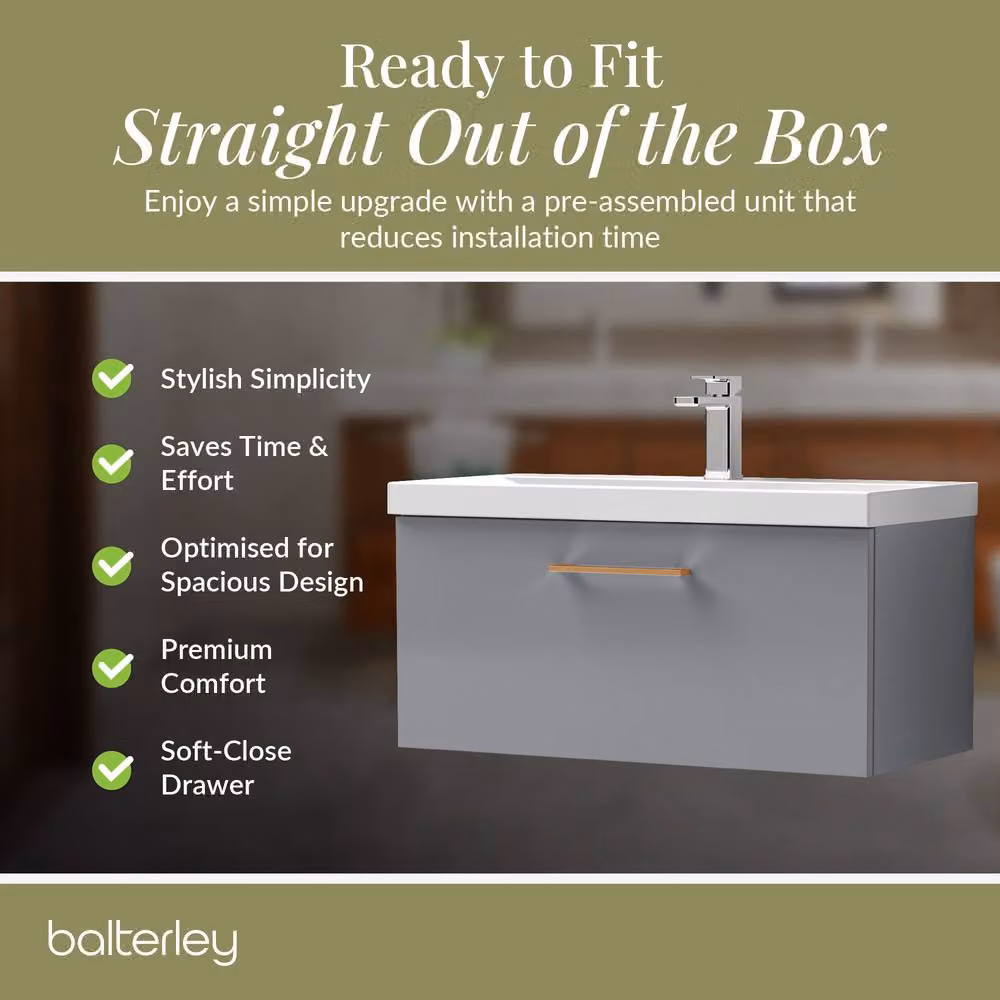 Balterley 800mm Wall Hung 1 Drawer Vanity Basin Unit in Satin Grey with Copper Handle – 4