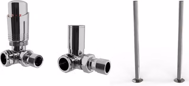 Talus Bold Angle Thermostatic Radiator Valve Installation Kit with Thermostat Head in Silver Nickel Plated Brass