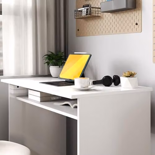 HOMCOM Modern Computer Desk with Storage Shelf, High Gloss White, W: 90 cm, D: 50 cm, H: 74 cm – 5