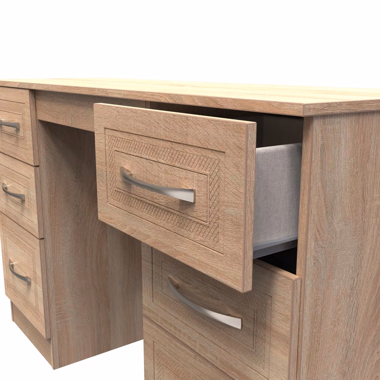 2 U Oxford Ready Assembled 6 Drawer Kneehole Writing Desk in Natural Brown – 3
