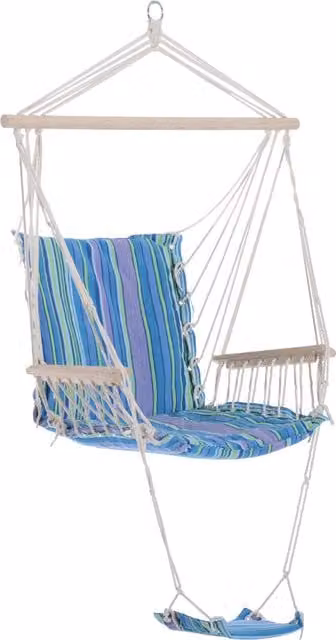 Outsunny Blue Wooden Patio Swing Seat with Armrests and Striped Cotton Cloth – 1