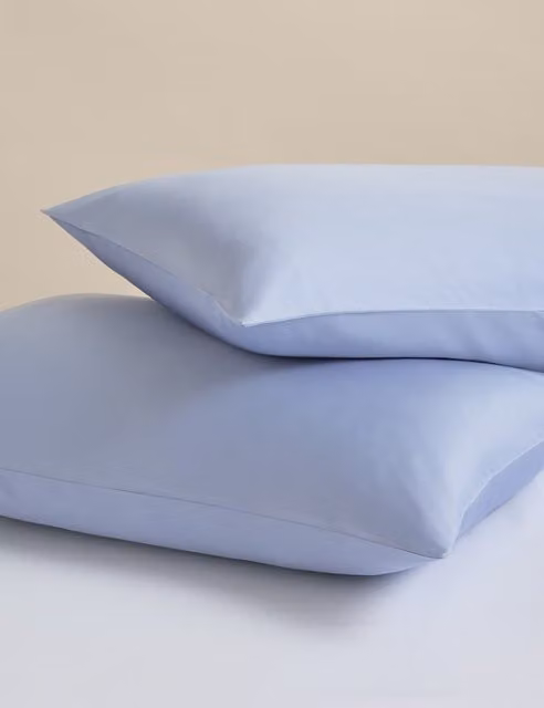 M&S Rest & Renew 2 Pack Pure Cotton Breathable Pillowcases in Soft Blue
